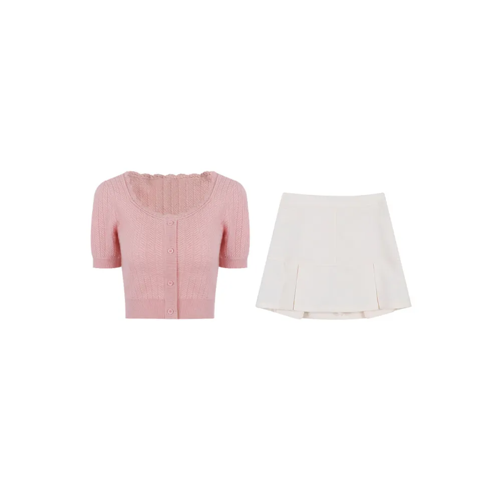 Cute Knit Woolen Shortsleeve Top & Skirt Set