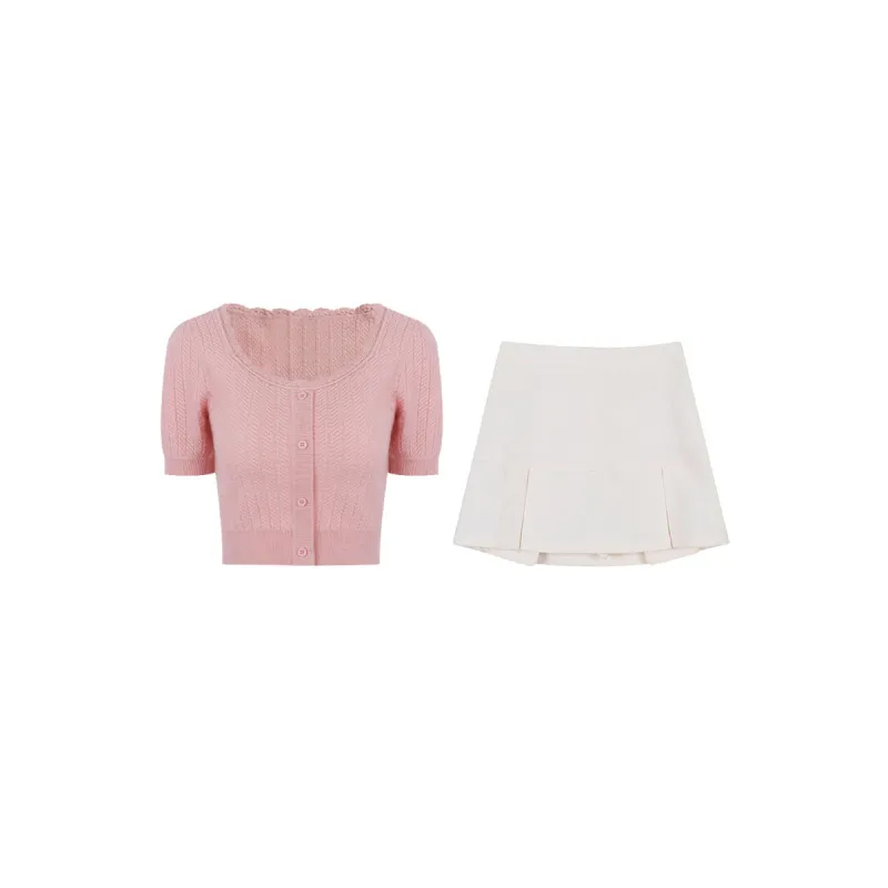 Cute Knit Woolen Shortsleeve Top & Skirt Set