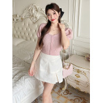 Cute Knit Woolen Shortsleeve Top & Skirt Set