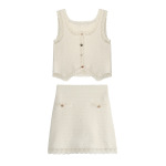 Lace Hooked Knit Top & Wide-Leg Skirt Set