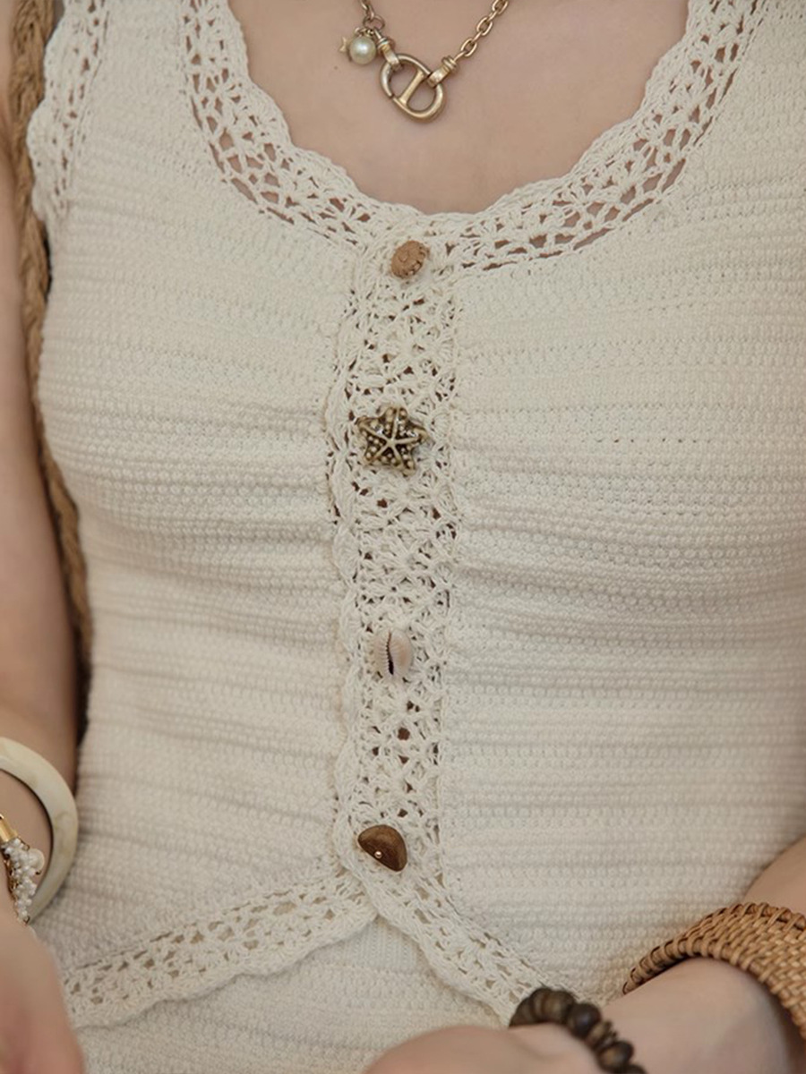 Lace Hooked Knit Top & Wide-Leg Skirt Set