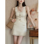 Lace Hooked Knit Top & Wide-Leg Skirt Set