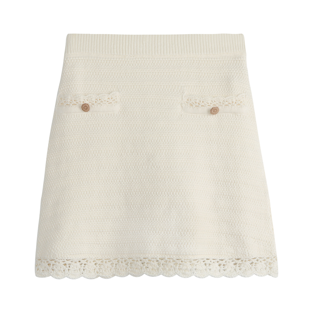 Lace Hooked Knit Top & Wide-Leg Skirt Set