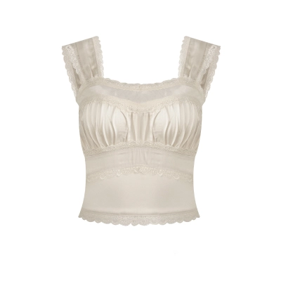 Lace-Trimmed Satin Set: Cami & Wide-Leg Pants 02