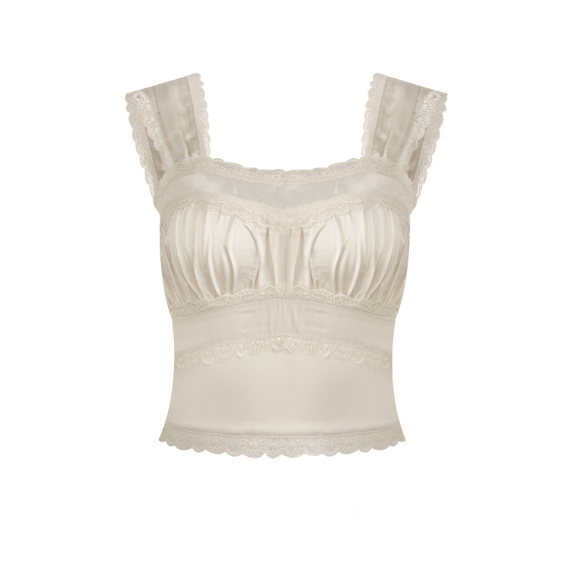 Lace-Trimmed Satin Set: Cami & Wide-Leg Pants