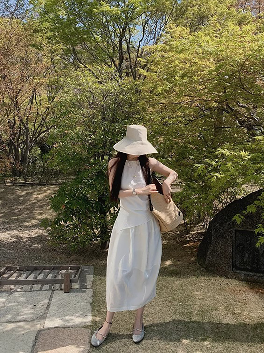 Linen Balloon Skirt Tank Set