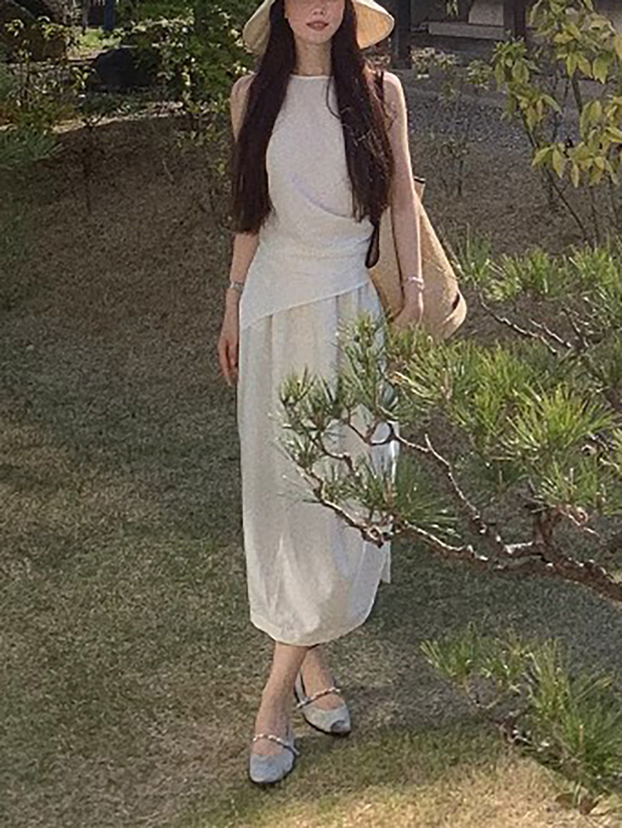 Linen Balloon Skirt Tank Set