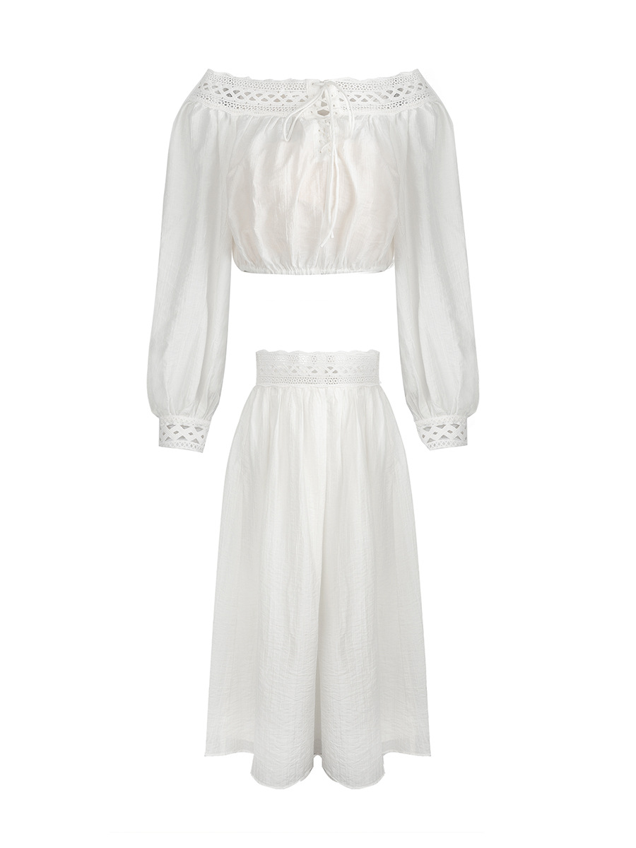 One-Shoulder A-Line Lace Skirt Set