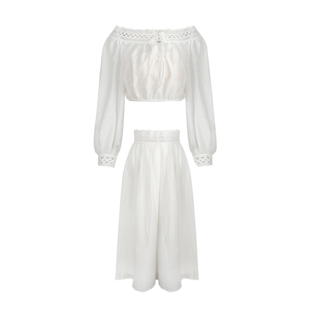 One-Shoulder A-Line Lace Skirt Set