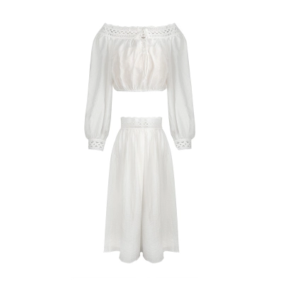 One-Shoulder A-Line Lace Skirt Set 01