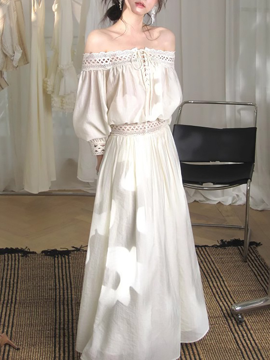 One-Shoulder A-Line Lace Skirt Set