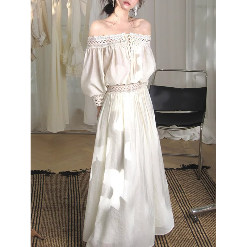 One-Shoulder A-Line Lace Skirt Set