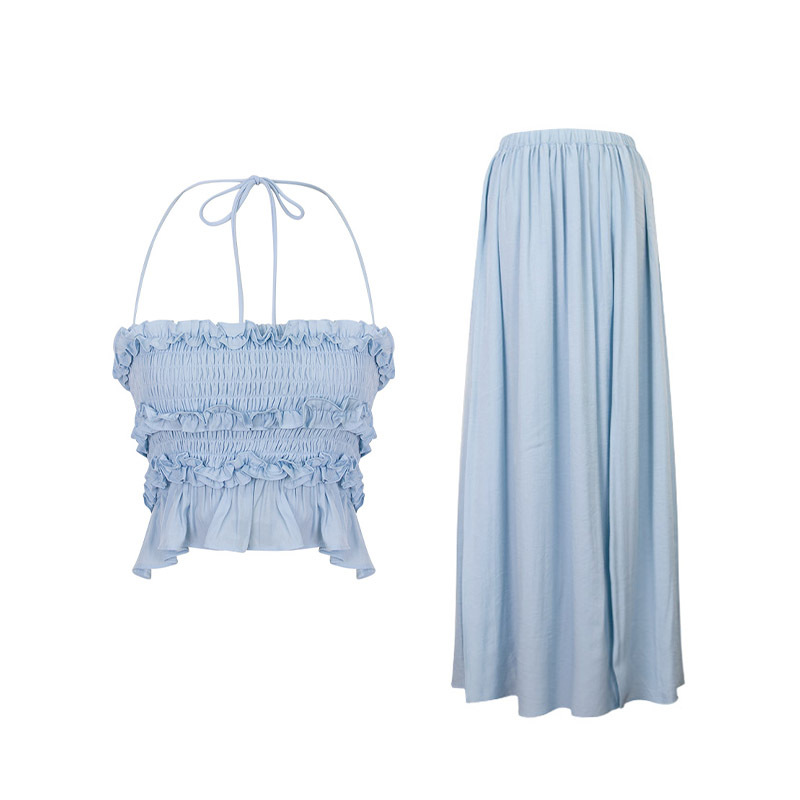 Pastel Salt-Toned Knit & Tulle Two-Piece Set