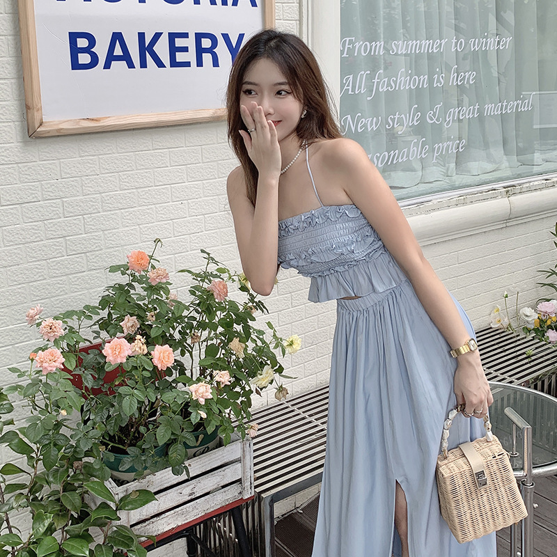 Pastel Salt-Toned Knit & Tulle Two-Piece Set