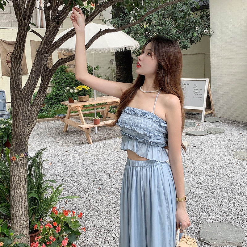 Pastel Salt-Toned Knit & Tulle Two-Piece Set