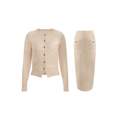 Pink Plaid Knit Crop Top & Skirt Set 01