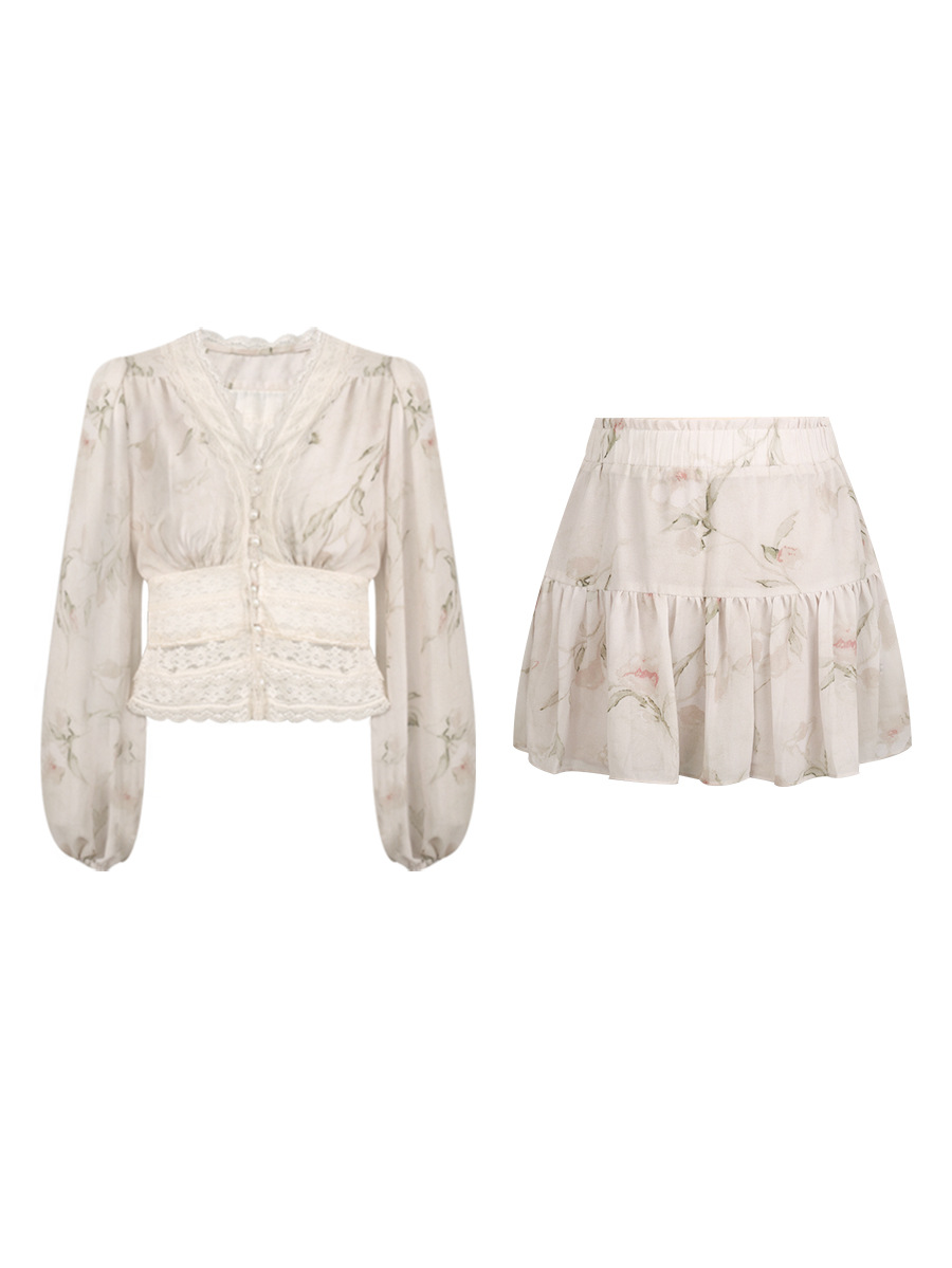 Vintage Lace Blouse & Skirt Set