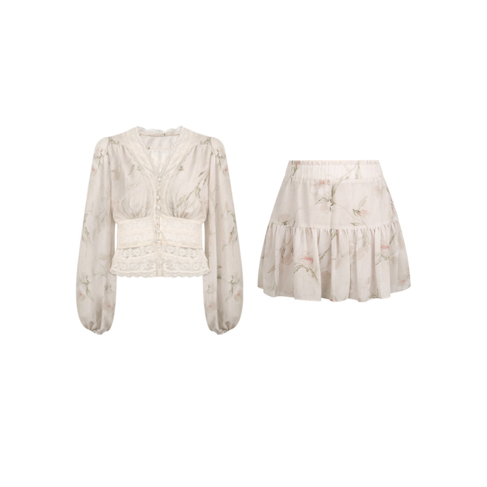 Vintage Lace Blouse & Skirt Set