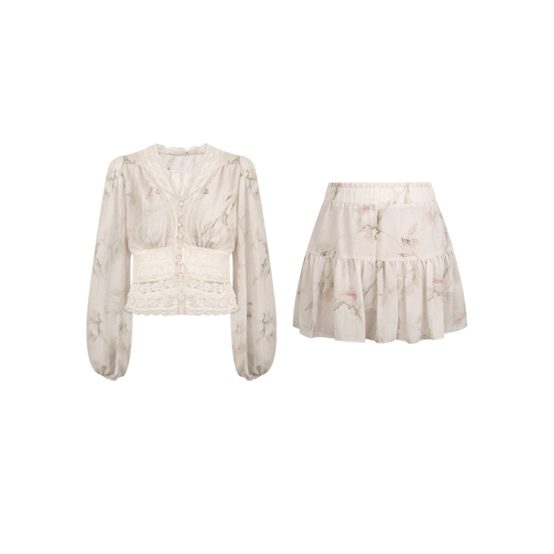 Vintage Lace Blouse & Skirt Set