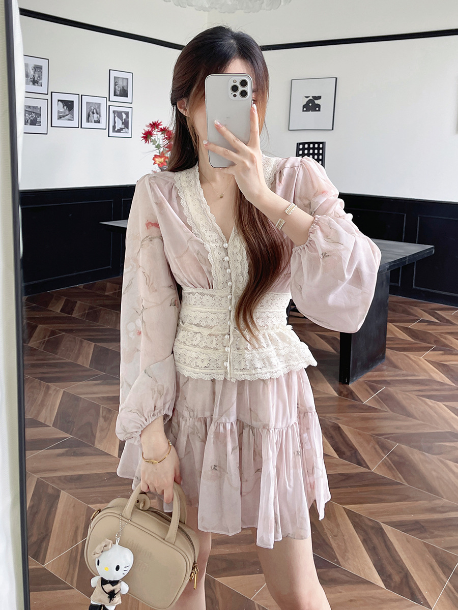 Vintage Lace Blouse & Skirt Set