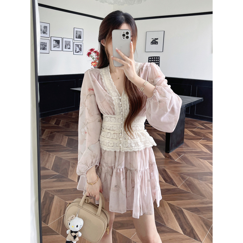 Vintage Lace Blouse & Skirt Set