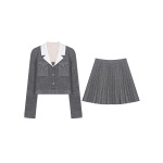 Women's Plaid Blazer & Pleated Skirt Set