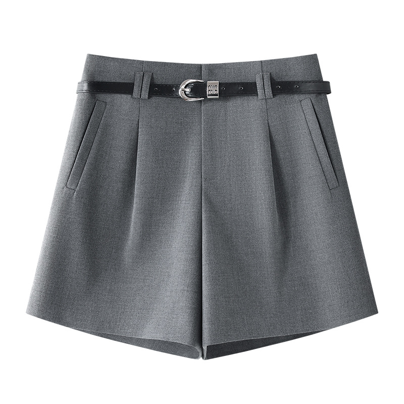 Gray Loose High-Waisted Wide Leg Shorts