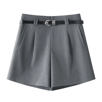 Gray Loose High-Waisted Wide Leg Shorts 01