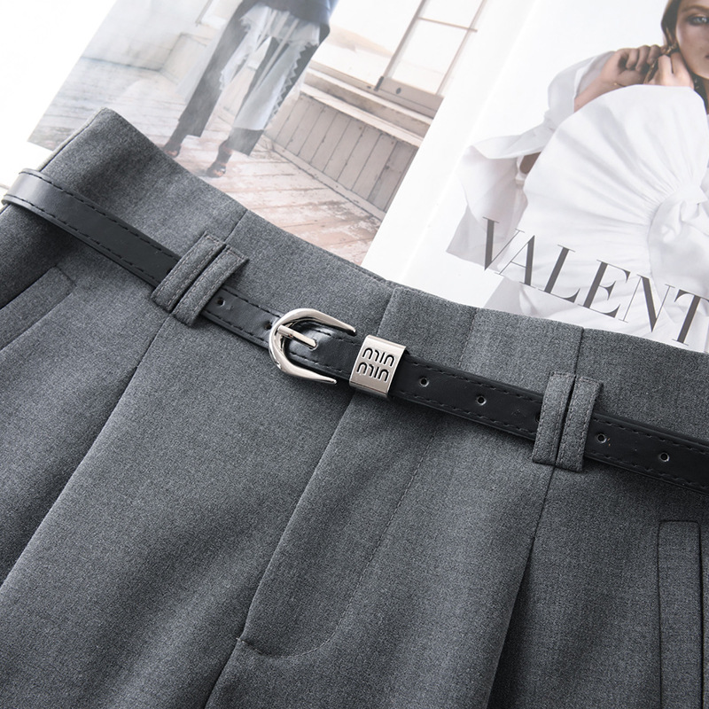 Gray Loose High-Waisted Wide Leg Shorts