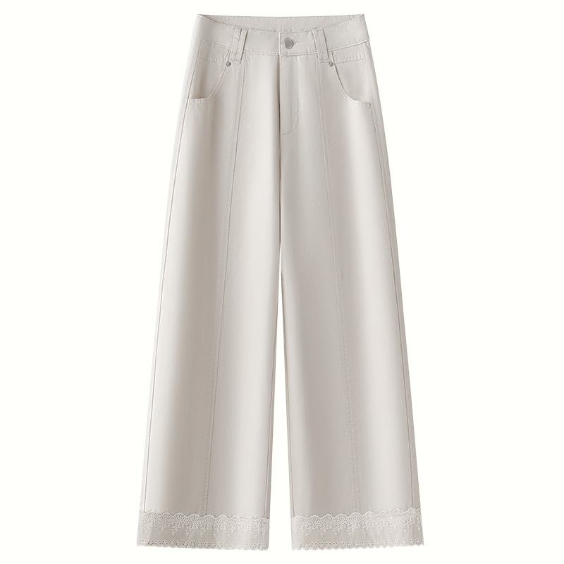 High-Waisted Flowy White Denim Shorts – Summer Lace Trim