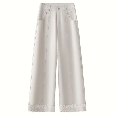 High-Waisted Flowy White Denim Shorts – Summer Lace Trim 01