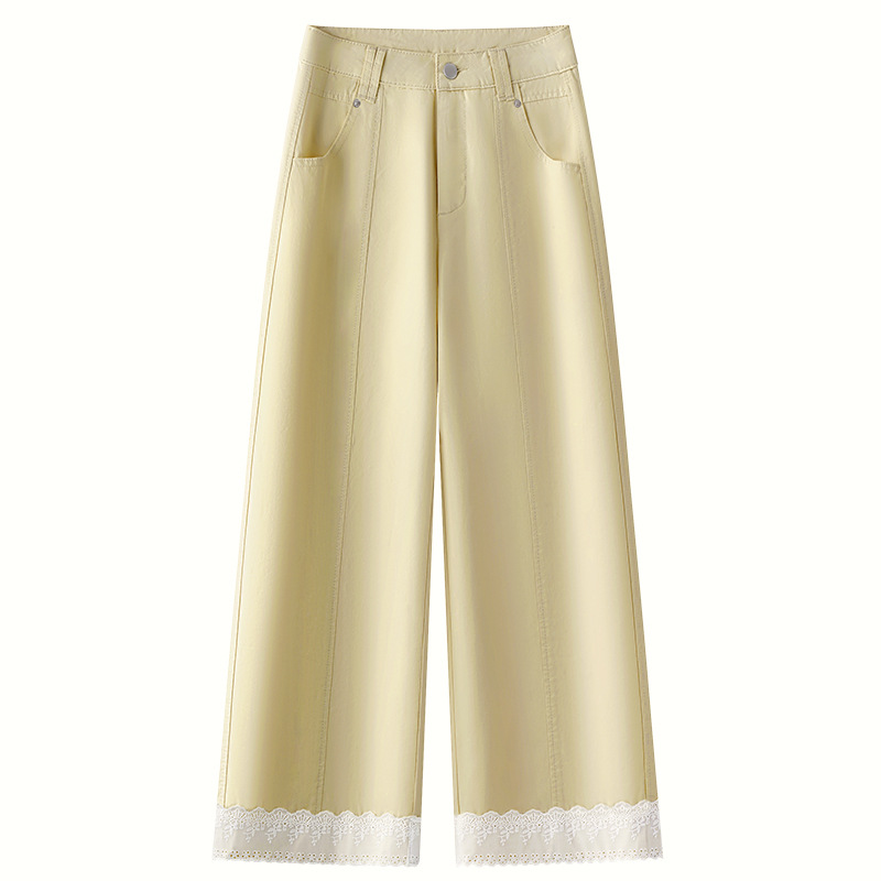 High-Waisted Flowy White Denim Shorts – Summer Lace Trim