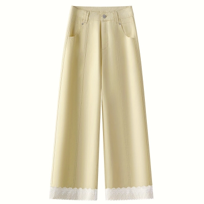 High-Waisted Flowy White Denim Shorts – Summer Lace Trim 02