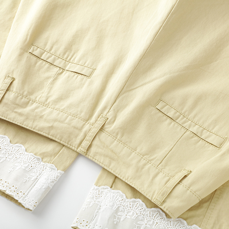 High-Waisted Flowy White Denim Shorts – Summer Lace Trim