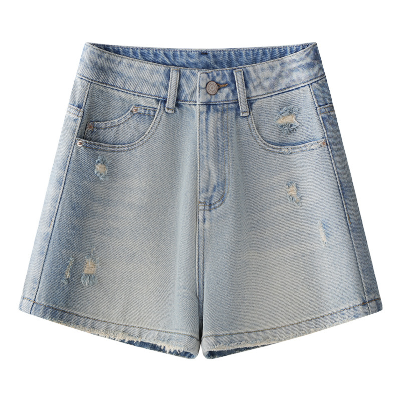 Light Blue Loose A-Line High-Waisted Shorts