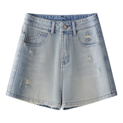 Light Blue Loose A-Line High-Waisted Shorts 01