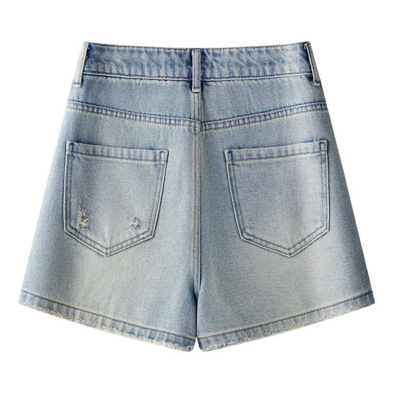 Light Blue Loose A-Line High-Waisted Shorts