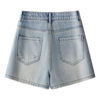 Light Blue Loose A-Line High-Waisted Shorts 02