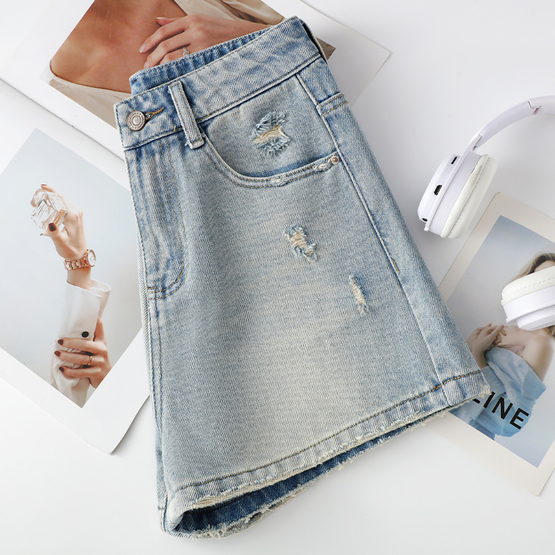 Light Blue Loose A-Line High-Waisted Shorts