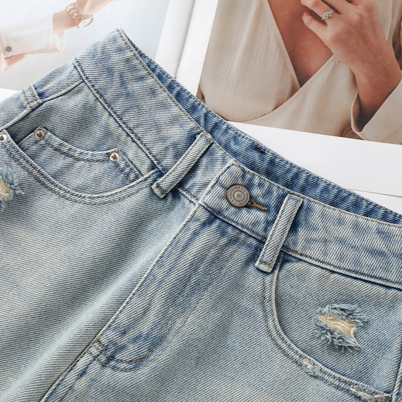 Light Blue Loose A-Line High-Waisted Shorts