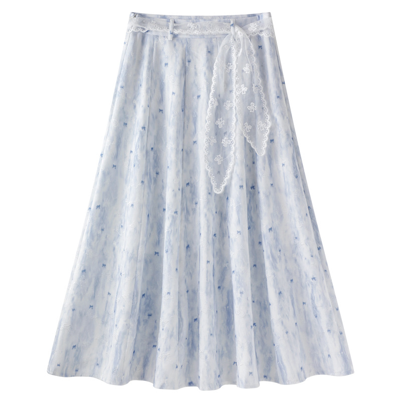 Blue Floral High-Waisted A-Line Summer Skirt