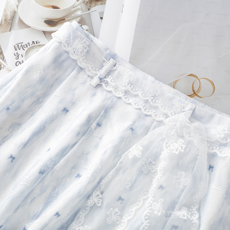 Blue Floral High-Waisted A-Line Summer Skirt