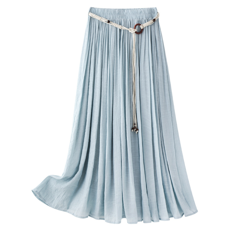 Lightweight High-Waisted A-Line Pleated Summer Skirt