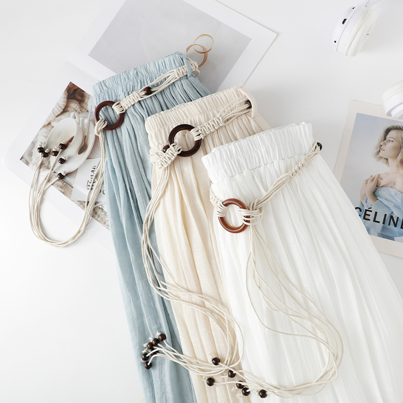 Lightweight High-Waisted A-Line Pleated Summer Skirt