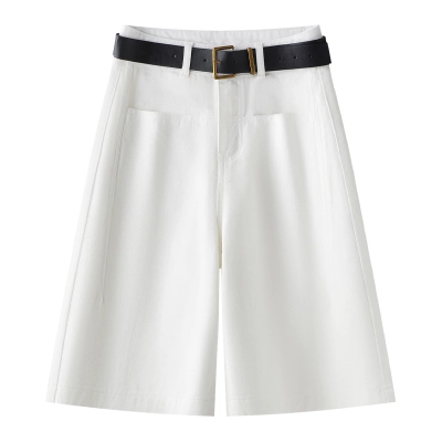 White High-Waisted Loose Shorts 01