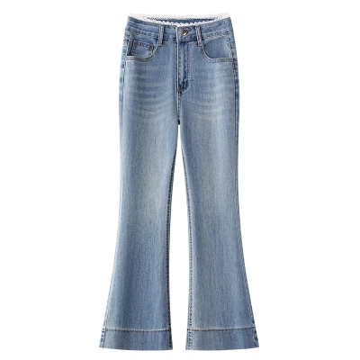 Blue High-Waisted Stretchy Horsehoe Leg Jeans 01