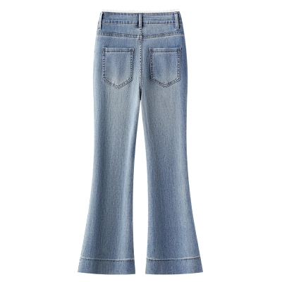Blue High-Waisted Stretchy Horsehoe Leg Jeans 02