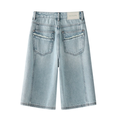 Blue Tencel Denim Cropped Wide - Leg Shorts 02