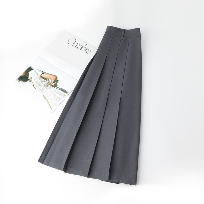 Gray Pleated High - Waisted A - Line Midi Skirt