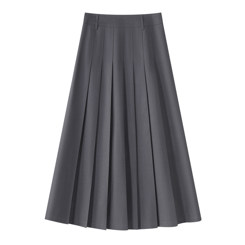 Gray Pleated High - Waisted A - Line Midi Skirt